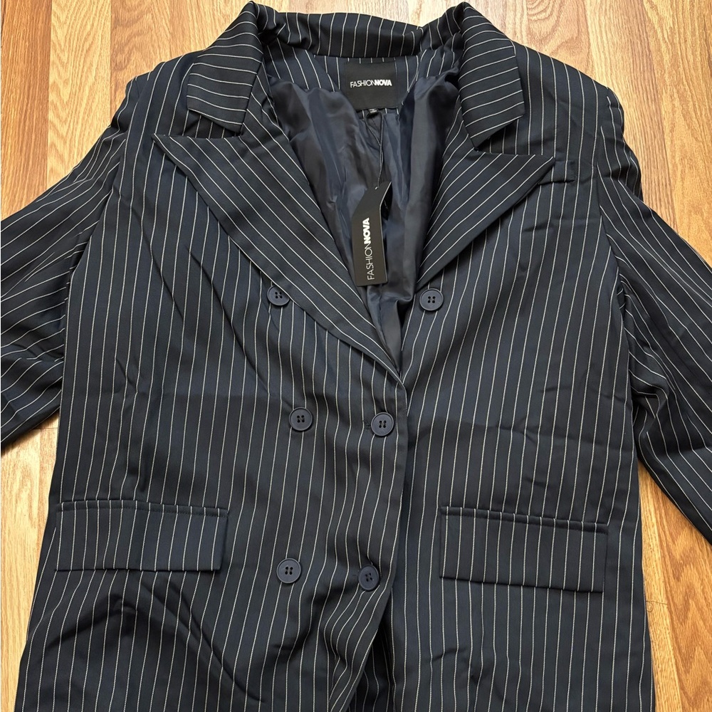 Fashion Nova Navy Striped Blazer
